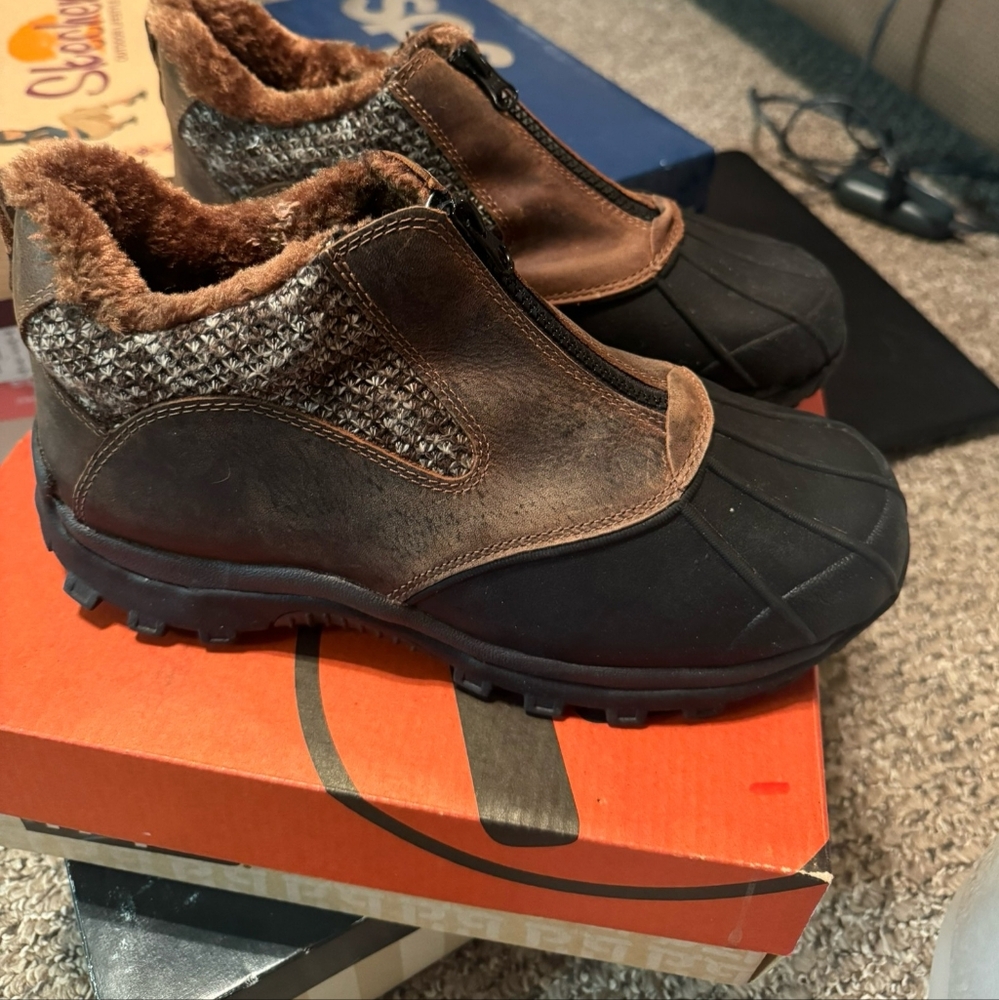Brown and Black Combat Moto Boots with Rugged Design